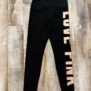 PINK Victoria's Secret Black Leggings with Peach Lettering